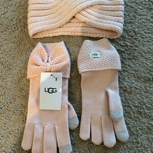 UGG Pink Knit Headband and Gloves Set